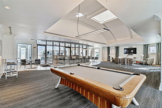 rec room with billiards and carpet flooring
