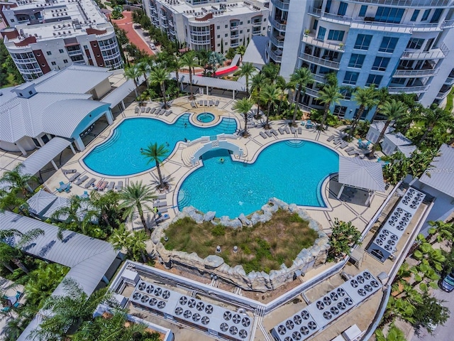 aerial view of a pool area