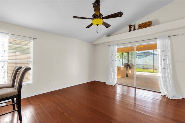 14617 Keelford Way, Orlando, FL 32824 - unfurnished office featuring vaulted ceiling, wood finished floors, ceiling fan, and baseboards