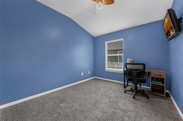 2330 Little Gem Loop, Sanford, FL 32773 - unfurnished office with lofted ceiling, ceiling fan, carpet, and baseboards