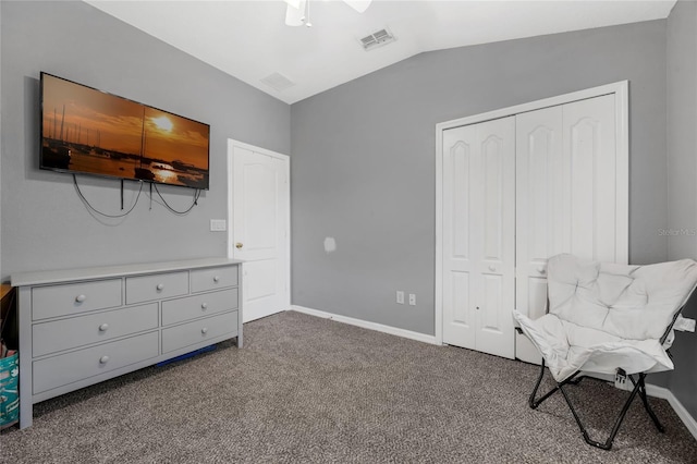 2330 Little Gem Loop, Sanford, FL 32773 - sitting room with carpet, vaulted ceiling, baseboards, and ceiling fan
