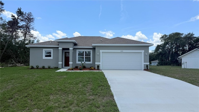 3498 SW 131st Place Rd, Ocala, FL 34473 - view of front of property with concrete driveway, an attached garage, stucco siding, and a front lawn