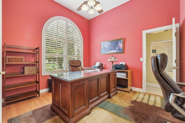 13524 Glynshel Dr, Winter Garden, FL 34787 - home office featuring ceiling fan, light wood finished floors, and baseboards