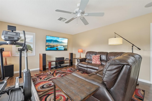 13524 Glynshel Dr, Winter Garden, FL 34787 - living area with ceiling fan, baseboards, and wood finished floors