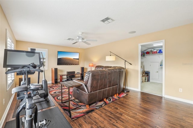 13524 Glynshel Dr, Winter Garden, FL 34787 - living room with wood finished floors, ceiling fan, and baseboards