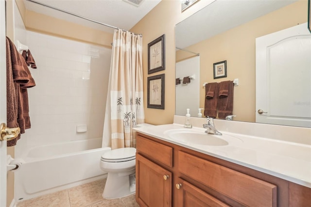 13524 Glynshel Dr, Winter Garden, FL 34787 - bathroom with toilet, vanity, tile patterned floors, and shower / bathtub combination with curtain
