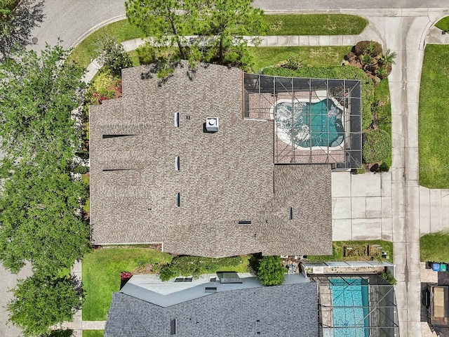 view from above of property with a pool