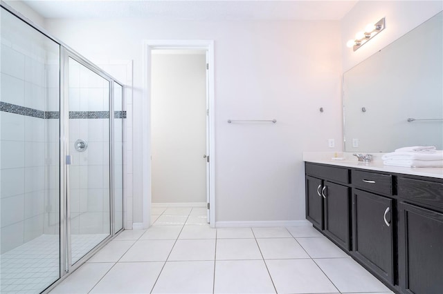 9038 Sunshine Ridge Loop, Kissimmee, FL 34747 - bathroom with vanity, a stall shower, tile patterned floors, and baseboards