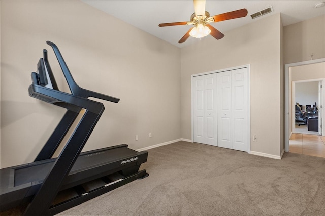 14174 Islamorada Dr, Orlando, FL 32837 - workout area with carpet, ceiling fan, and baseboards