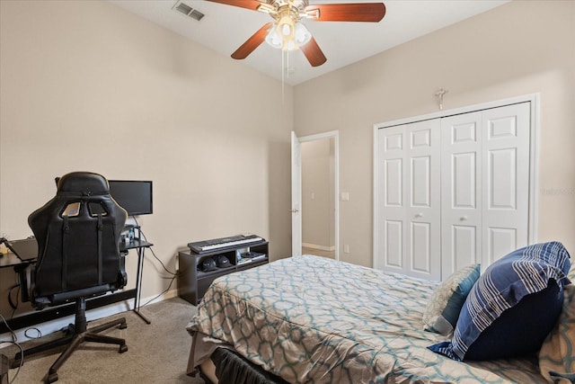 14174 Islamorada Dr, Orlando, FL 32837 - carpeted bedroom featuring a closet, baseboards, ceiling fan, and an office area