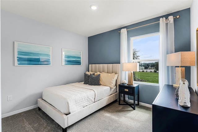 bedroom with carpet, baseboards, and recessed lighting