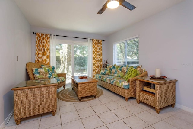 470 Oak Haven Dr Unit 470, Altamonte Springs, FL 32701 - living area featuring ceiling fan, baseboards, and light tile patterned floors