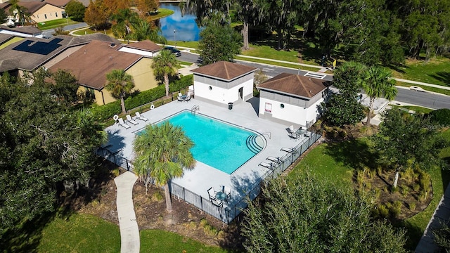 aerial view of a pool