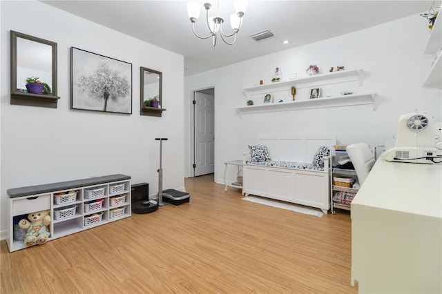 1804 W Shores Rd, Melbourne, FL 32935 - misc room with light wood-style flooring, a chandelier, baseboards, and recessed lighting