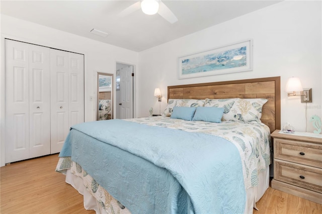 1804 W Shores Rd, Melbourne, FL 32935 - bedroom with light wood-style flooring, a closet, and a ceiling fan