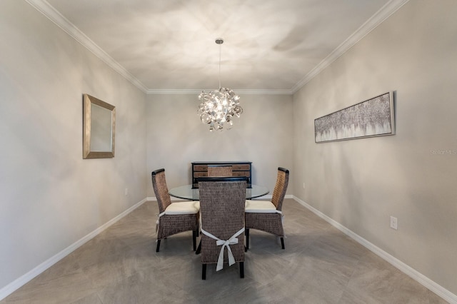 2532 Avolet Ct, Lakewood Ranch, FL 34211 - dining area with crown molding, a chandelier, baseboards, and light carpet
