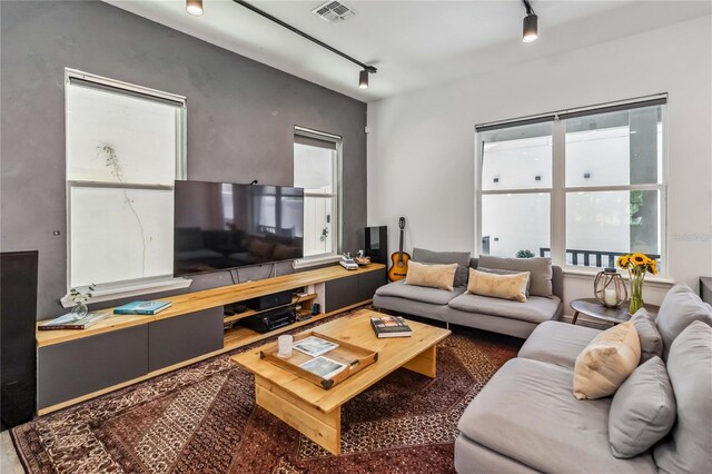 8160 Iron Mountain Trl, Windermere, FL 34786 - living area featuring rail lighting and plenty of natural light