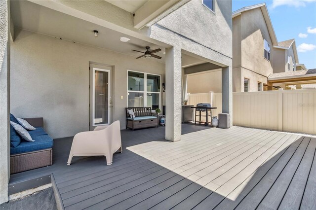 8160 Iron Mountain Trl, Windermere, FL 34786 - wooden deck with a ceiling fan and fence