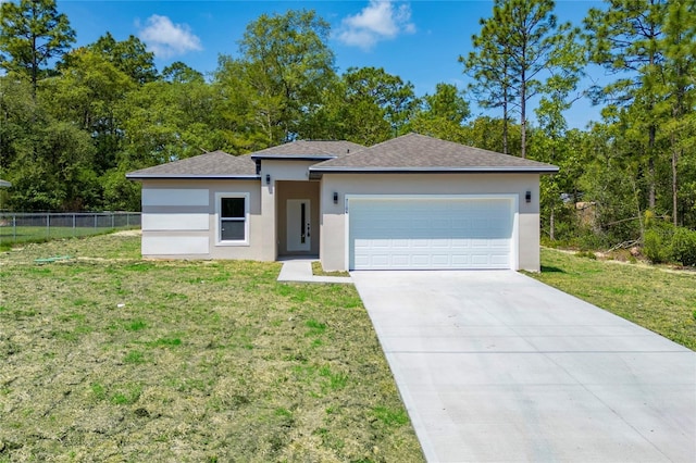7104 N Maltese Dr, Citrus Springs, FL 34433 - view of front facade with stucco siding, a garage, concrete driveway, and a shingled roof