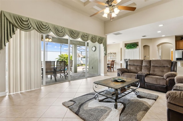 724 Duff Dr, Winter Garden, FL 34787 - living room featuring light tile patterned floors, ceiling fan, and recessed lighting