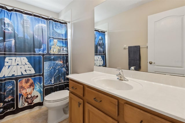 724 Duff Dr, Winter Garden, FL 34787 - bathroom featuring vanity, toilet, tile patterned flooring, and curtained shower