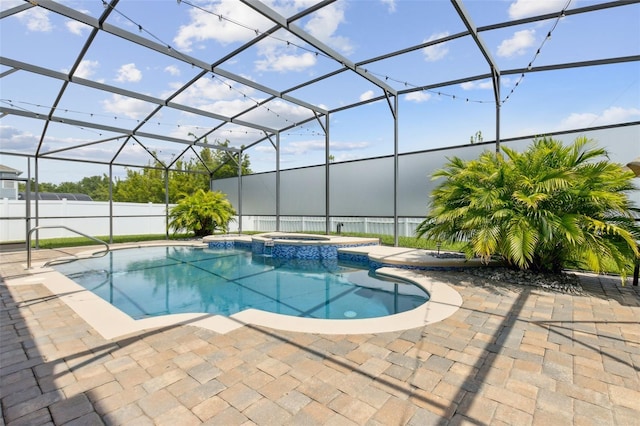 724 Duff Dr, Winter Garden, FL 34787 - view of pool featuring a patio area, a pool with connected hot tub, and glass enclosure
