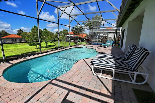 446 Summer Place Loop, Clermont, FL 34714 - outdoor pool featuring a patio area, a lawn, and a lanai