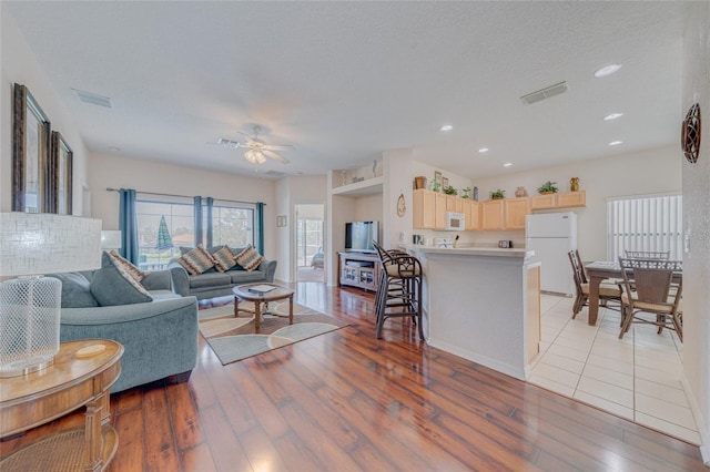 446 Summer Place Loop, Clermont, FL 34714 - living room with light wood finished floors, a ceiling fan, and recessed lighting