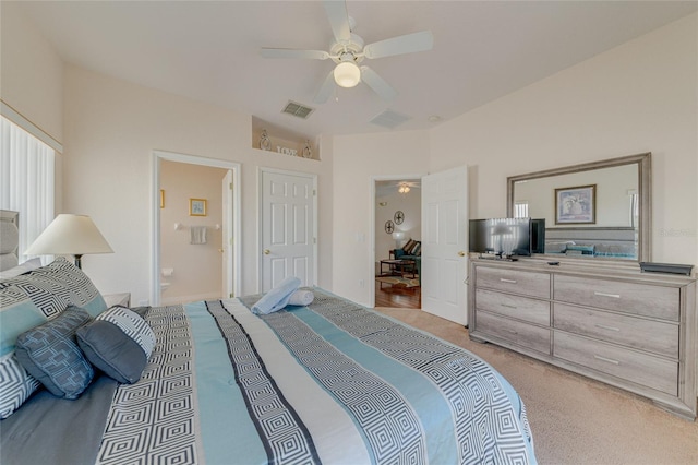 446 Summer Place Loop, Clermont, FL 34714 - bedroom featuring light carpet, connected bathroom, and ceiling fan