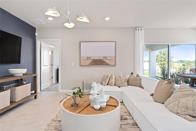living area with recessed lighting