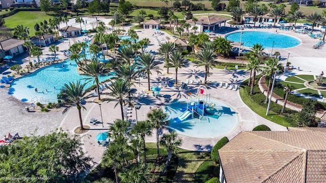 bird's eye view of a pool