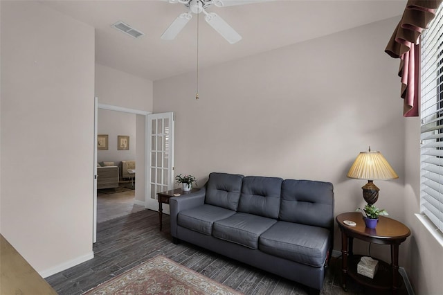 532 Casanova Ct, Kissimmee, FL 34759 - living area with ceiling fan, baseboards, wood finished floors, and french doors