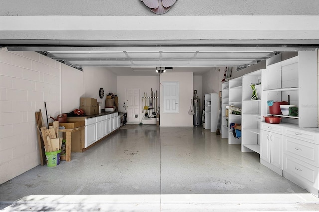 532 Casanova Ct, Kissimmee, FL 34759 - garage featuring electric water heater, concrete block wall, and a garage door opener