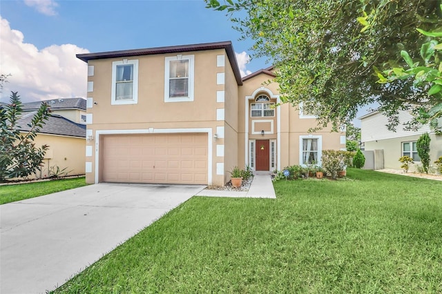 510 Lobelia Dr, Davenport, FL 33837 - view of front of home featuring stucco siding, an attached garage, a front lawn, and driveway