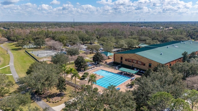 9141 Camden Gardens St, Orlando, FL 32827 - bird's eye view of a pool and a heavily wooded area