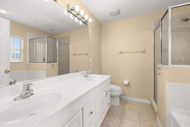 9141 Camden Gardens St, Orlando, FL 32827 - full bath featuring a shower stall, double vanity, tile patterned floors, and a garden tub