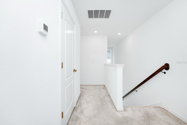 809 Benoi Dr, Davenport, FL 33896 - hall with an upstairs landing, light carpet, baseboards, and recessed lighting
