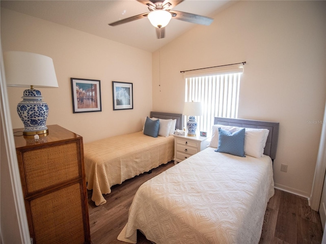 2167 Kerwood Loop, The Villages, FL 32162 - bedroom with wood finished floors, lofted ceiling, and ceiling fan