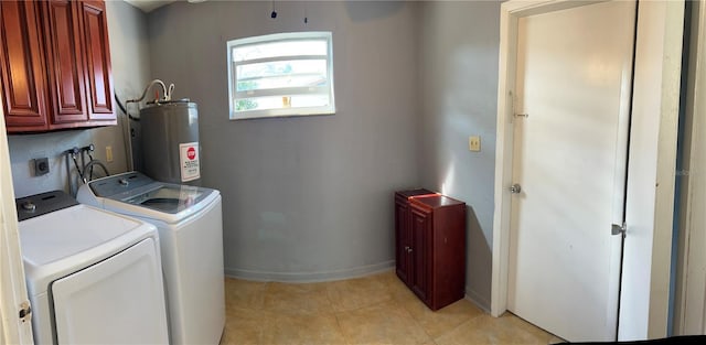 2411 SW 50th Ter, Plantation, FL 33317 - laundry area featuring water heater, cabinet space, washing machine and clothes dryer, baseboards, and light tile patterned flooring