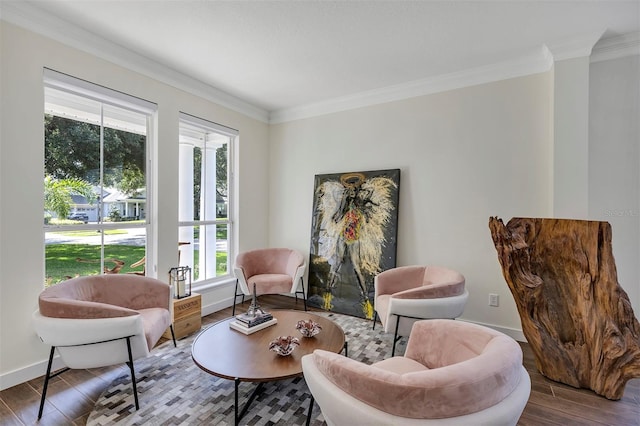 8430 Woburn Ct, Windermere, FL 34786 - sitting room with wood finished floors, baseboards, and ornamental molding