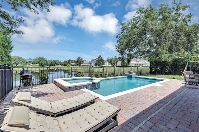 8430 Woburn Ct, Windermere, FL 34786 - view of swimming pool with a patio area, a fenced backyard, a pool with connected hot tub, and a grill