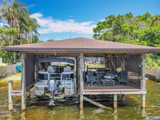3788 N Econlockhatchee Trl, Orlando, FL 32817 - dock area featuring boat lift, fence, and a water view