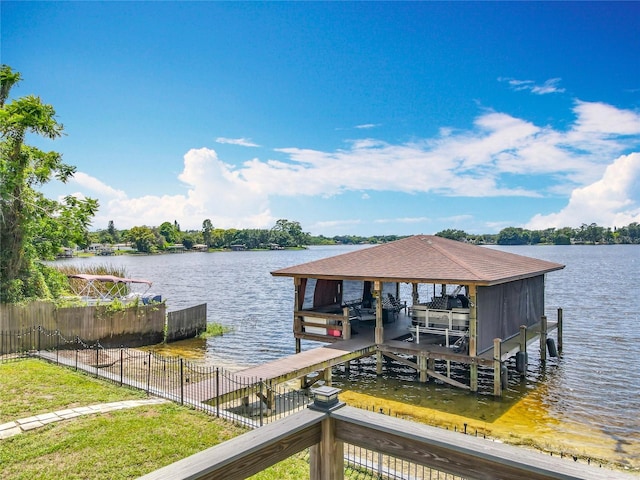 3788 N Econlockhatchee Trl, Orlando, FL 32817 - dock featuring boat lift, a water view, and fence