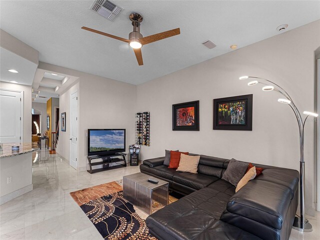 8333 Via Verona, Orlando, FL 32836 - living room featuring light marble finish floors, a ceiling fan, baseboards, and recessed lighting