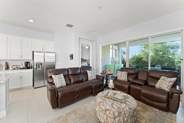 living room featuring light tile patterned floors