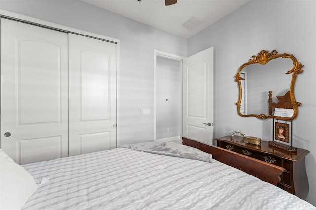 bedroom with a closet and ceiling fan