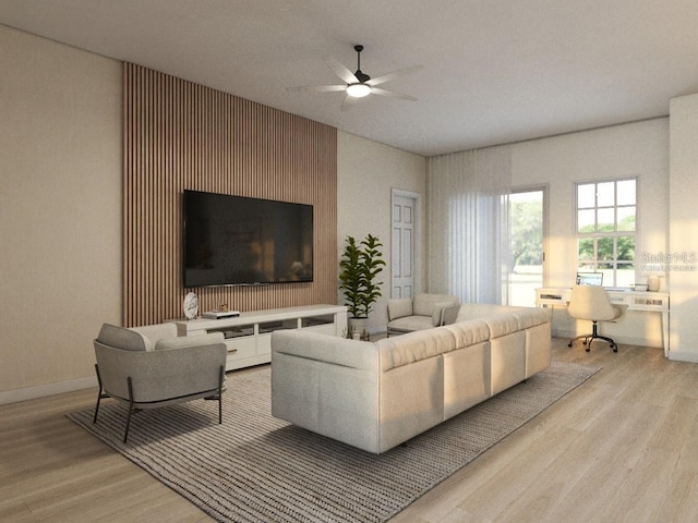 3072 SW 168th Loop, Ocala, FL 34473 - living area with light wood-style floors, ceiling fan, and baseboards