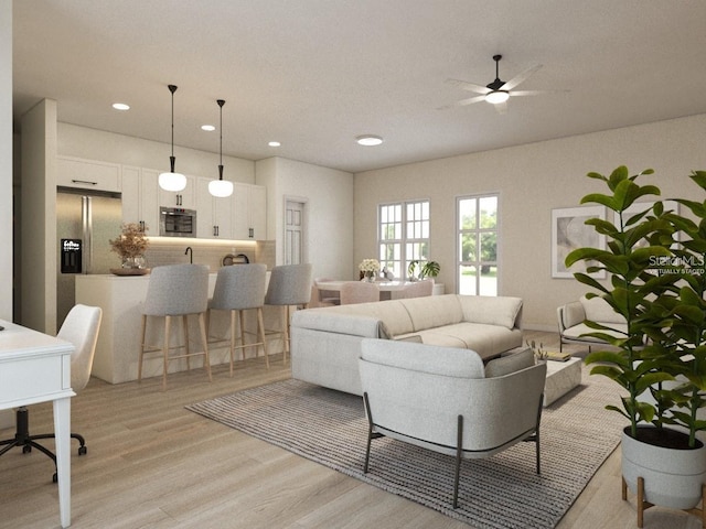 3072 SW 168th Loop, Ocala, FL 34473 - living area with light wood finished floors, recessed lighting, and a ceiling fan