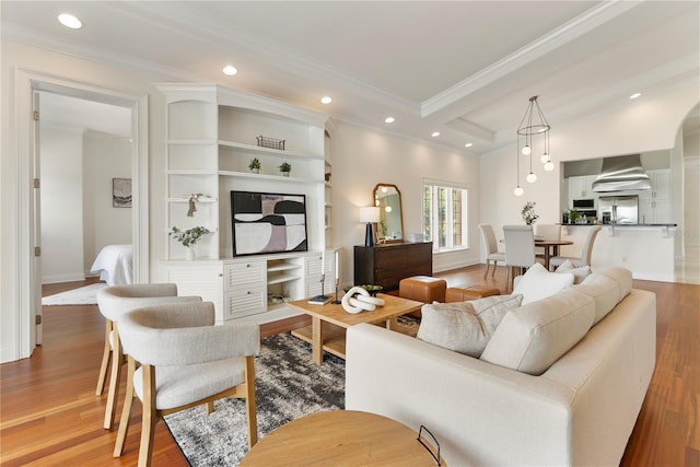 1010 Terrace Blvd, Orlando, FL 32803 - living room featuring light wood-style floors, ornamental molding, recessed lighting, and baseboards
