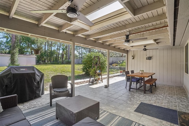 921 Torchwood Dr, Deland, FL 32724 - view of patio with ceiling fan, outdoor dining space, and grilling area